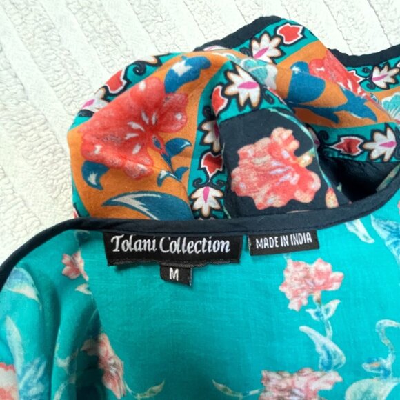 Tolani Collection Womens Medium V-Neck Floral Print Long Sleeve Woven Top Blouse - Picture 3 of 9